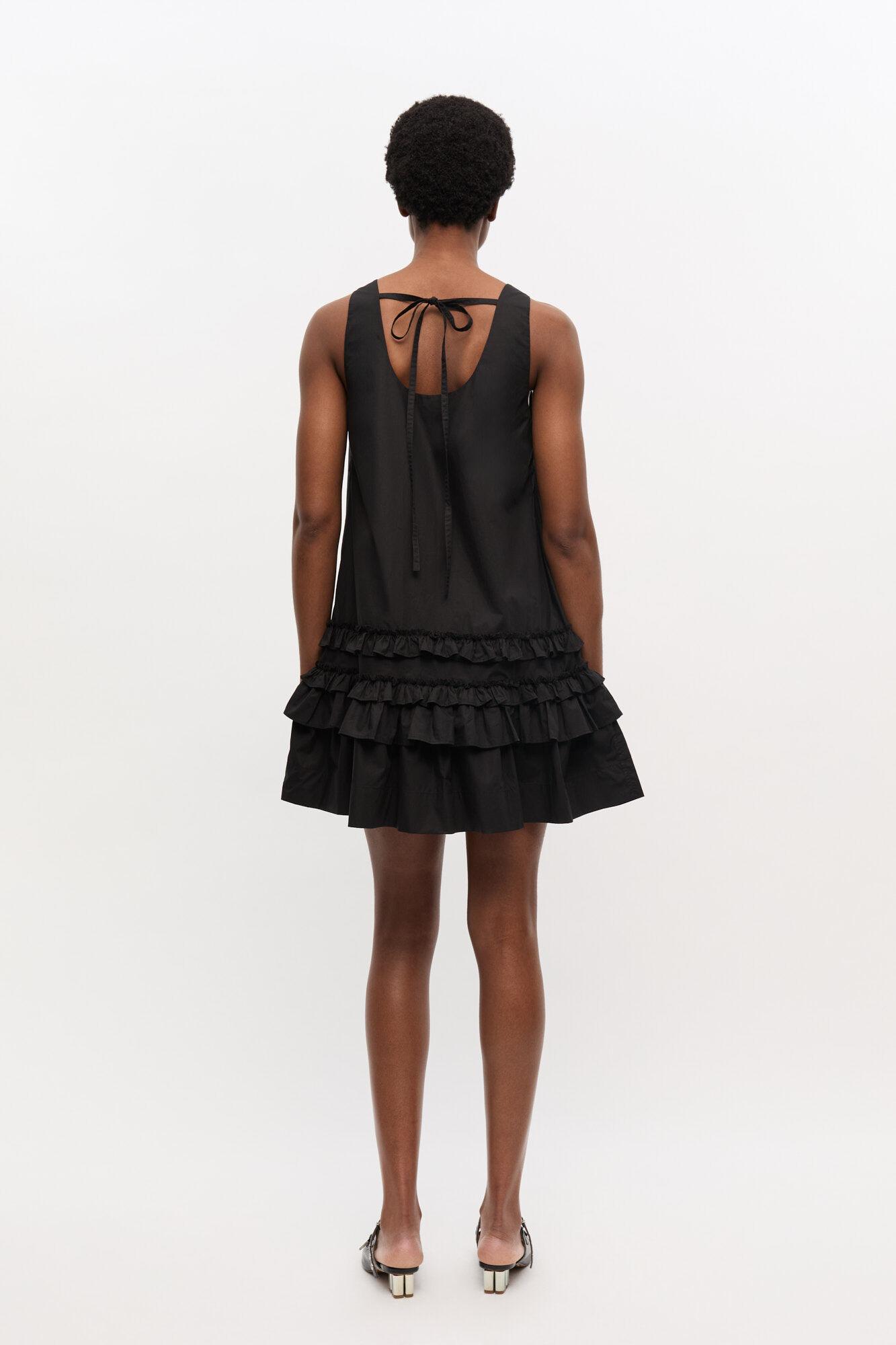 Black Cotton Poplin Mini Dress Product Image