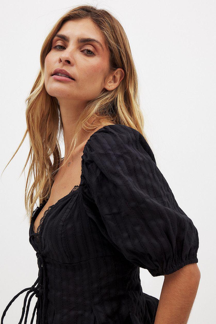 Puff Shoulder Tie Front Corset Top Product Image