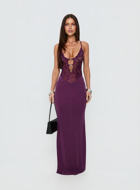 Totema Lace Halter Maxi Dress Purple Product Image