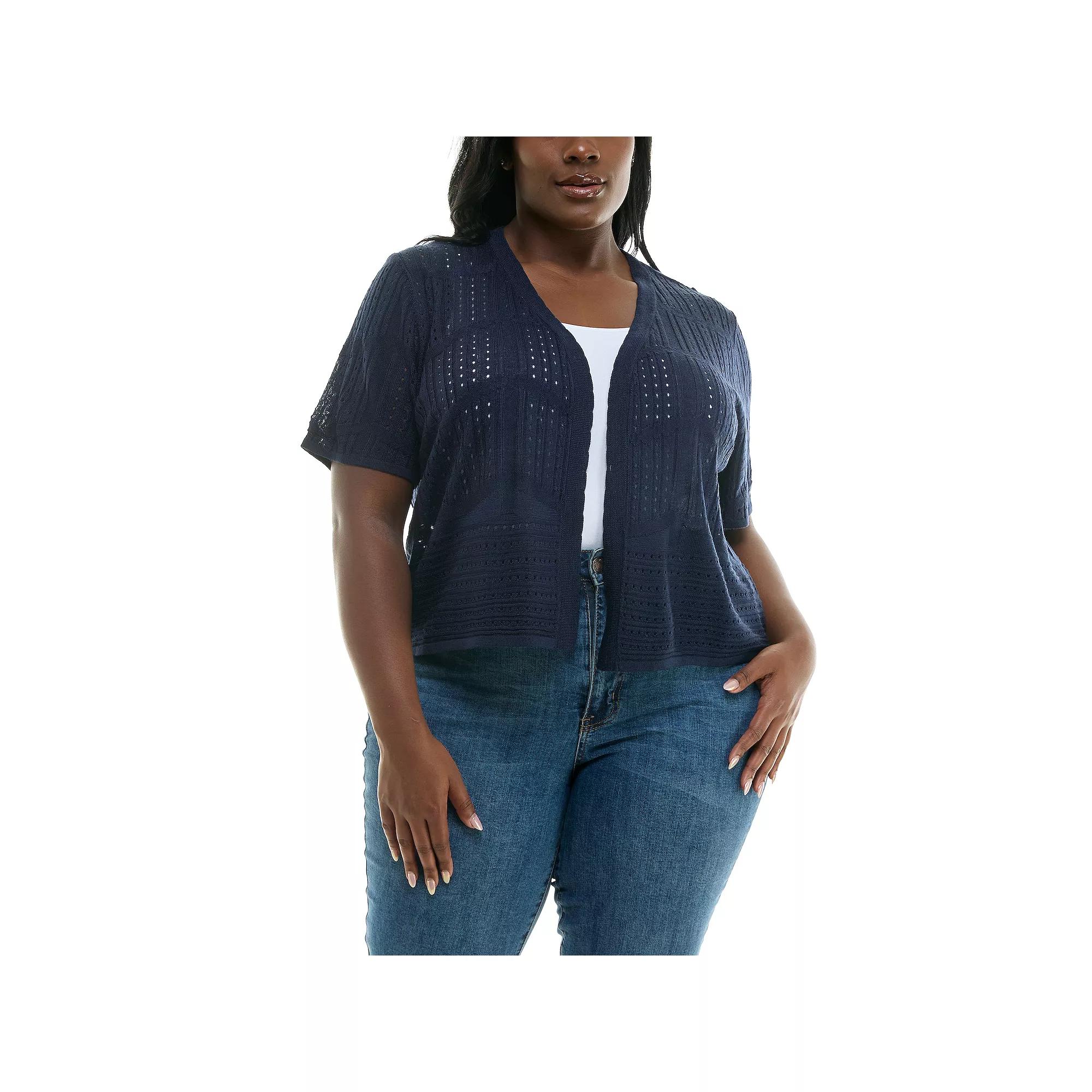 Plus Size Nina Leonard Open Front Crochet Bolero, Women's, Size: 3XL, Blue Product Image