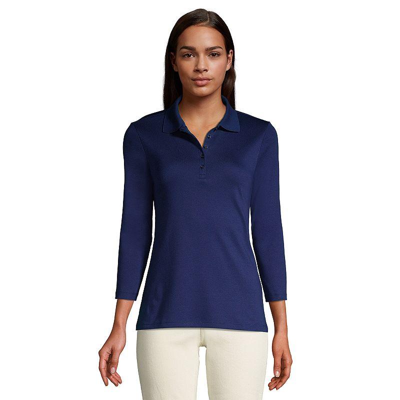 Petite Lands' End Supima Cotton 3/4 Sleeve Polo Shirt, Women's,  Product Image