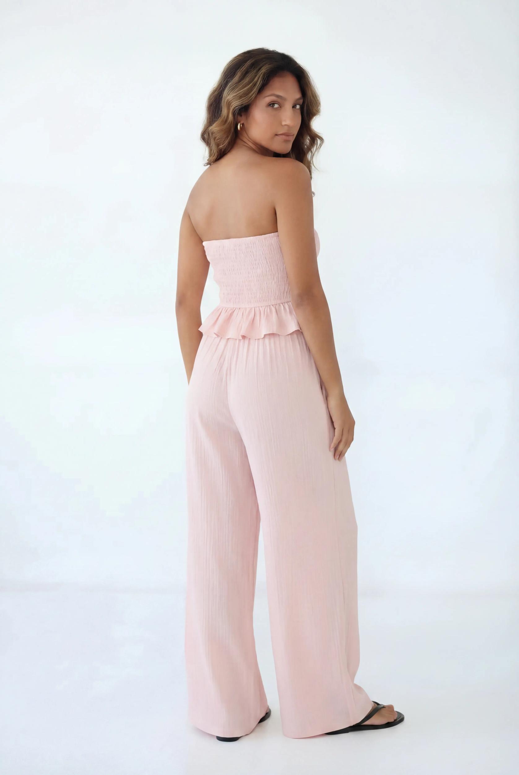 Bow Front Tube Top & Wide Leg Pant Set Female Product Image