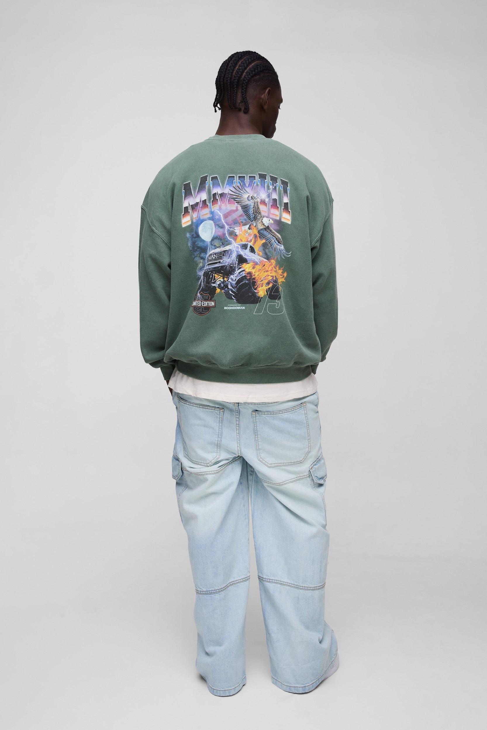 Oversized Washed Titan Truck Graphic Sweatshirt | boohooMAN USA Product Image