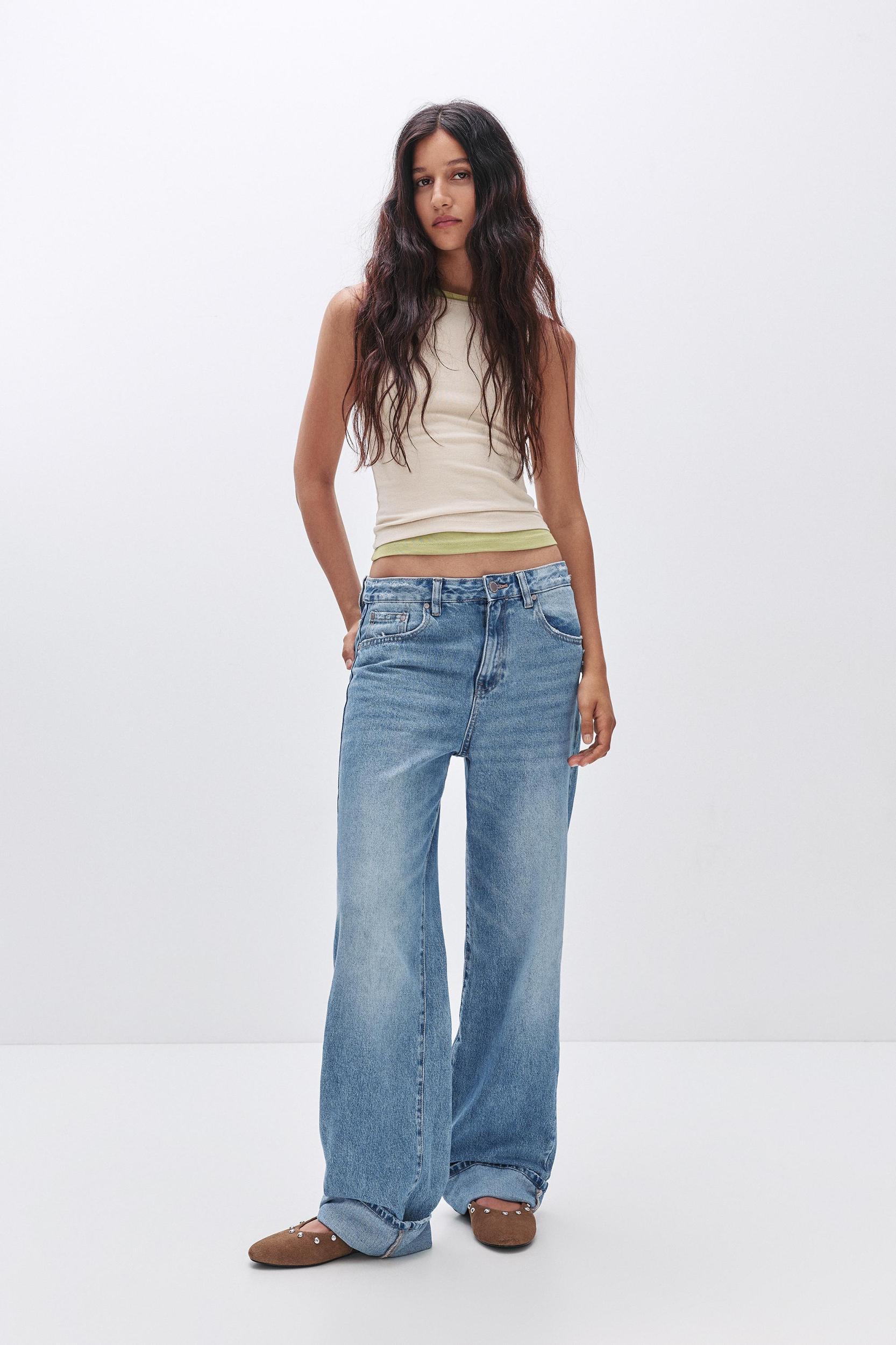 Straight-leg baggy jeans with turn-up hems Product Image