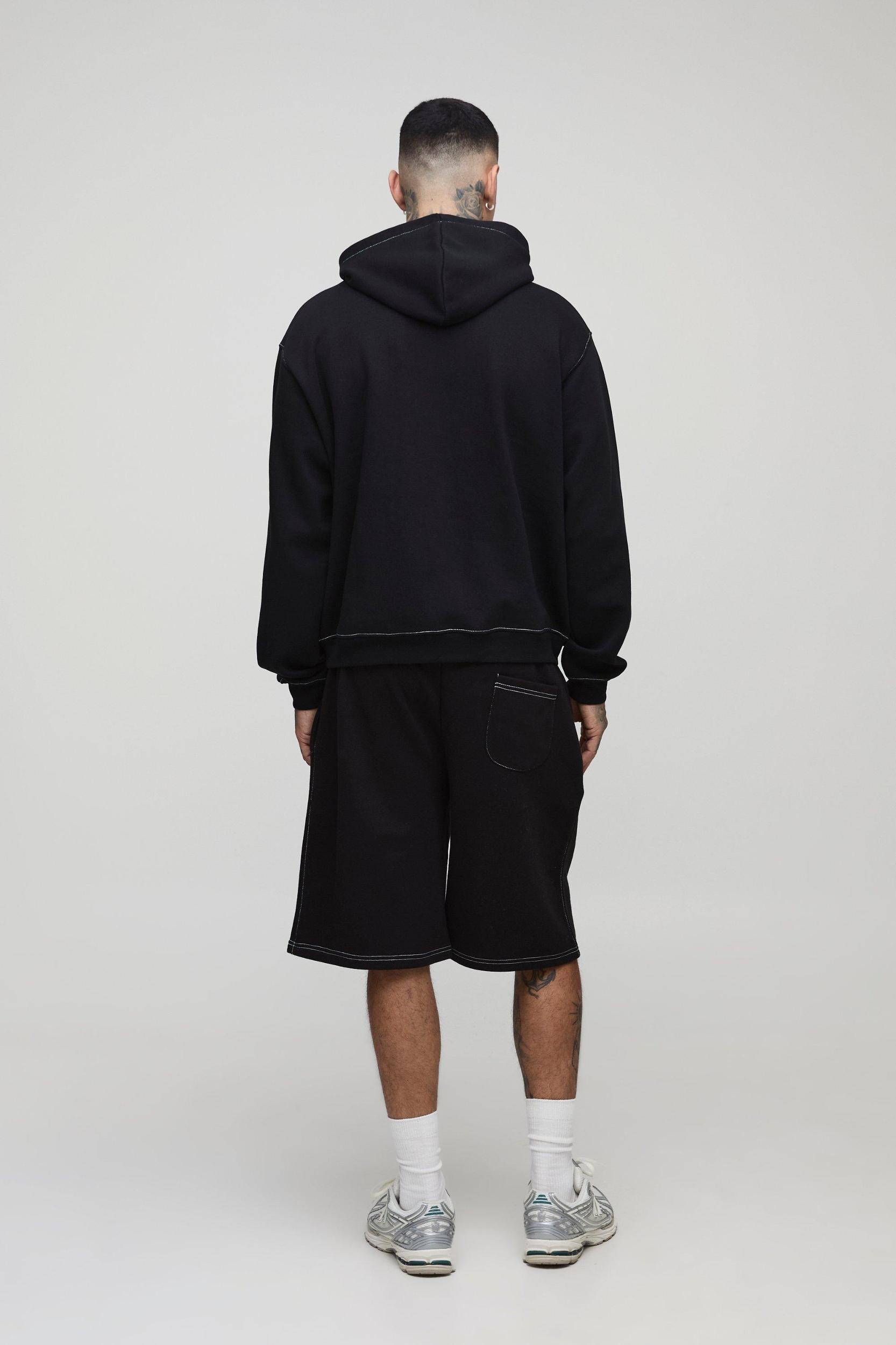 Tall Oversized Boxy Official Contrast Stitch Hoodie | boohooMAN USA Product Image
