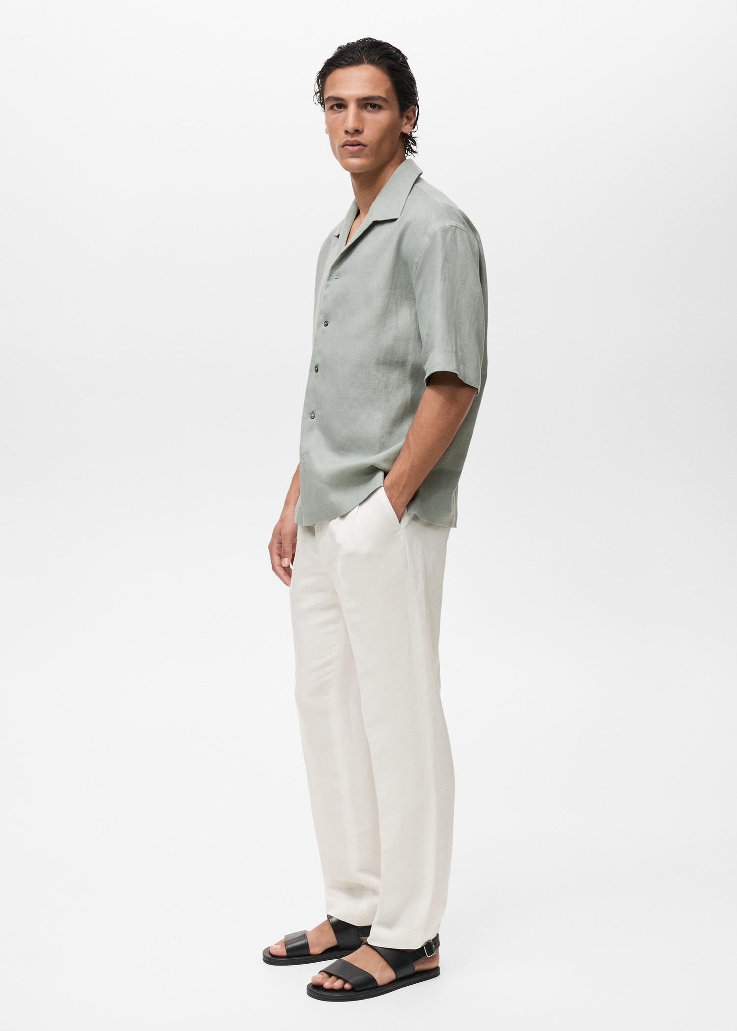 100% linen short sleeve shirt - Men | MANGO USA Product Image