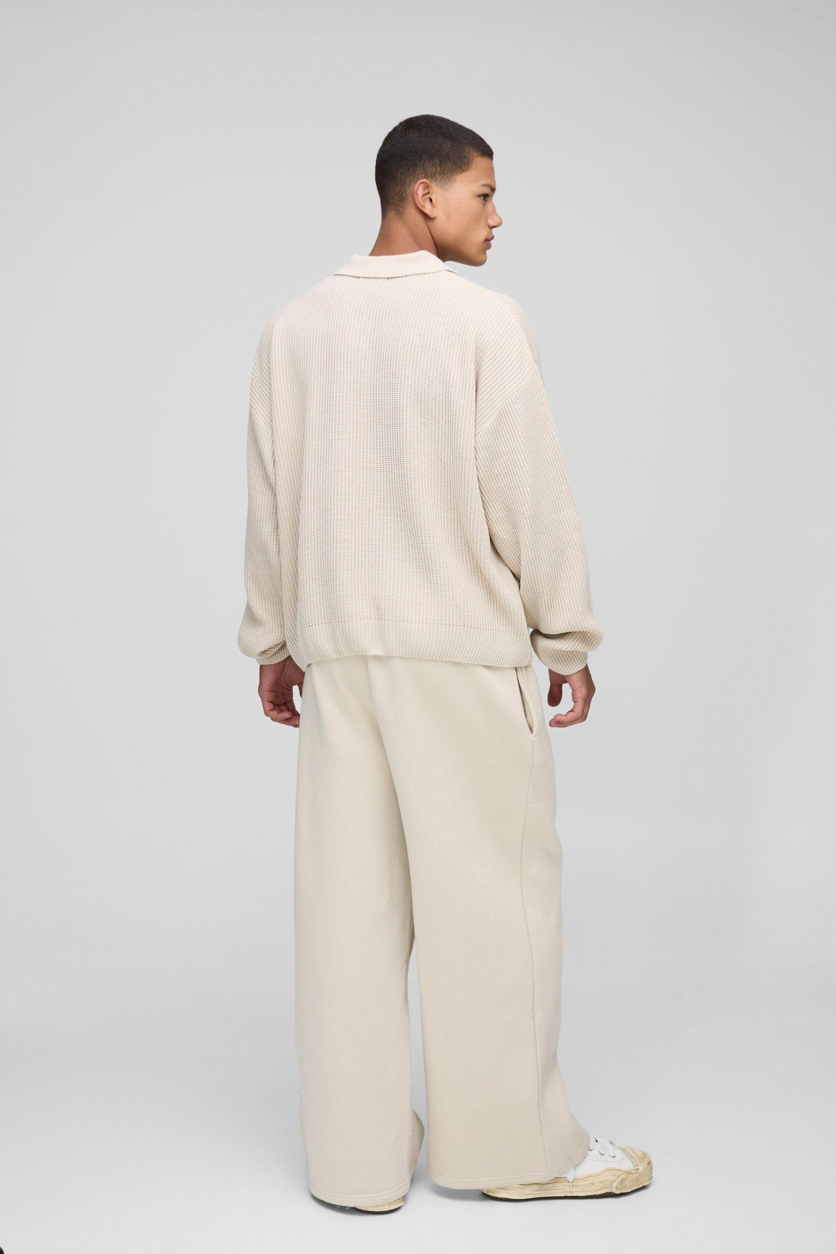 Oversized Boxy Double Collar Detail Knitted Sweater | boohooMAN USA Product Image