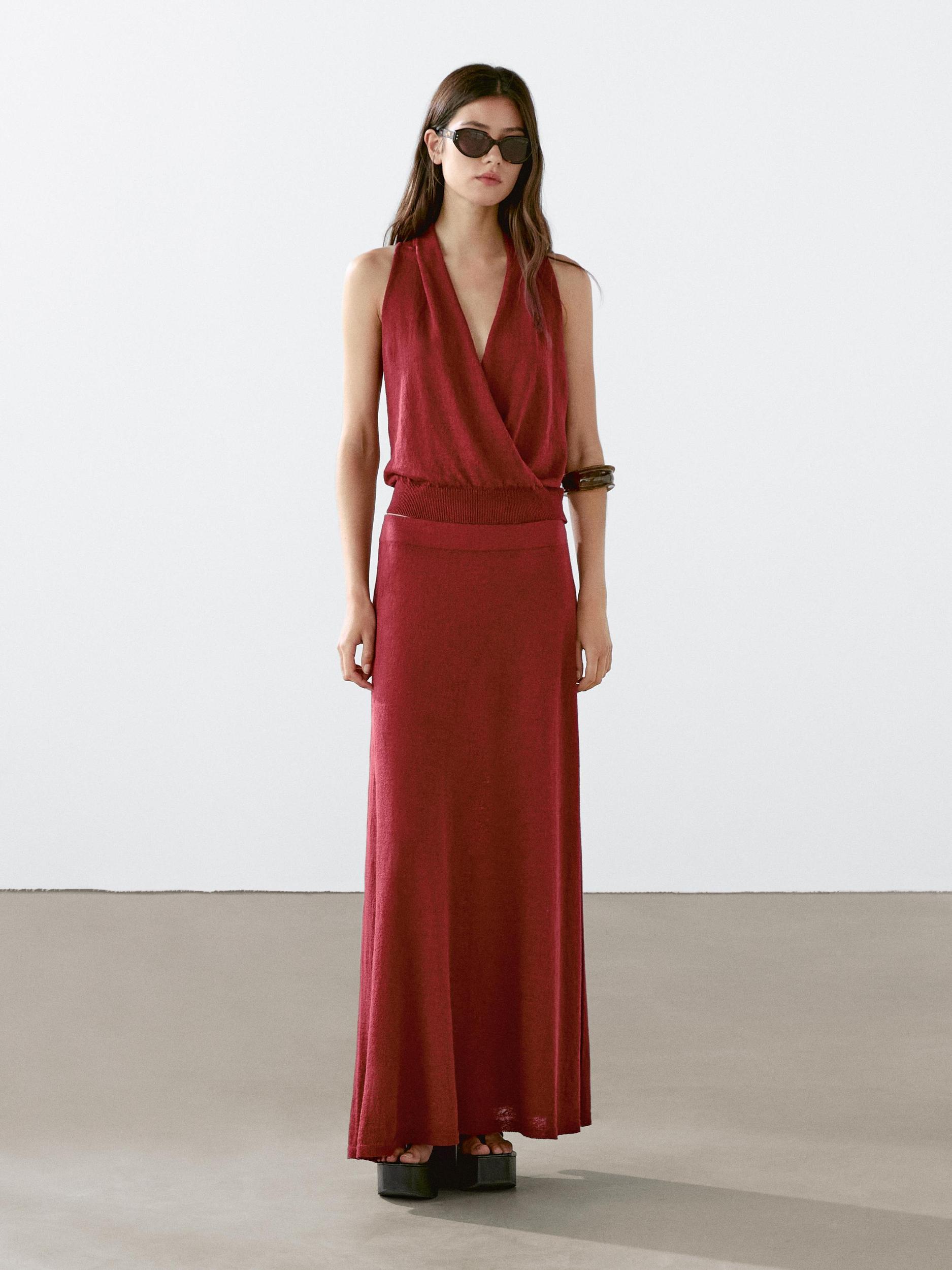 Linen blend knit halter top Product Image