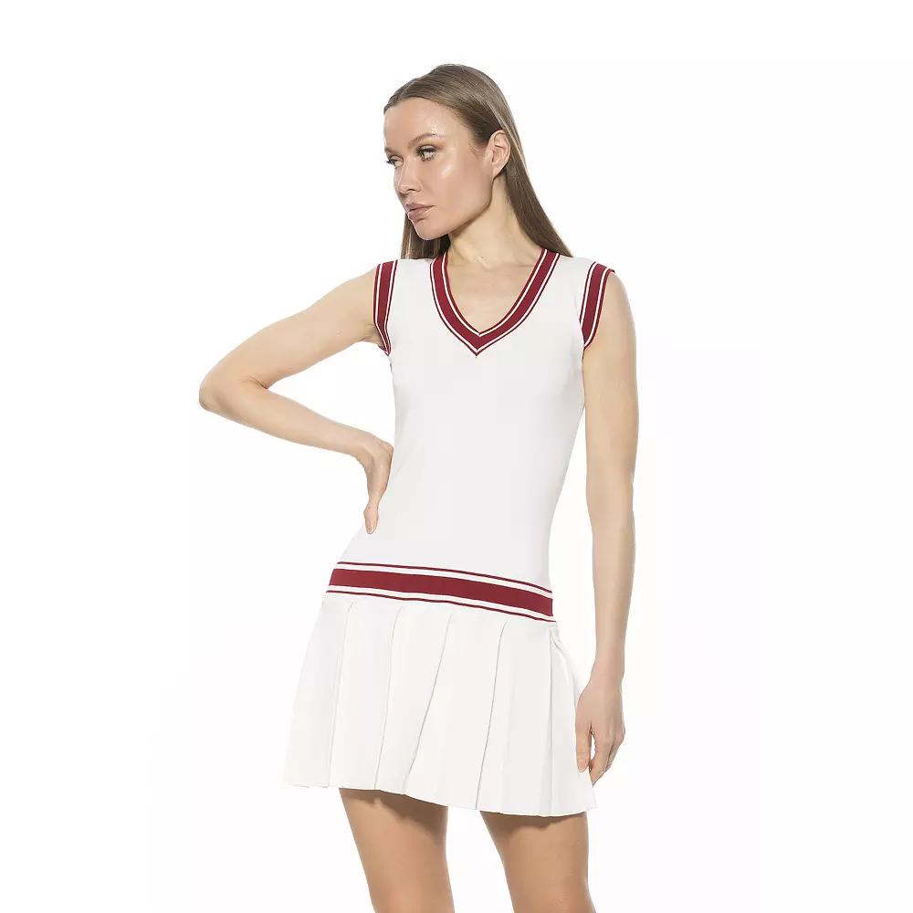 Women's ALEXIA ADMOR Venus V-Neck Dropped Waist Knit Tennis Dress,  Product Image