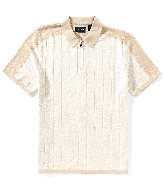 Perry Ellis Big & Tall Color Block Quarter-Zip Short Sleeve Polo Shirt Product Image