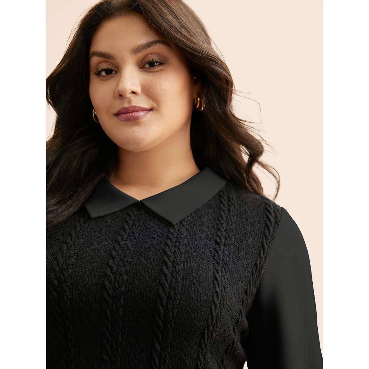 Plus Size Black Peter Pan Collar Patchwork Contrast Blouse Women Elegant Long Sleeve Peter Pan collar Everyday Blouses BloomChic 26/4X Product Image