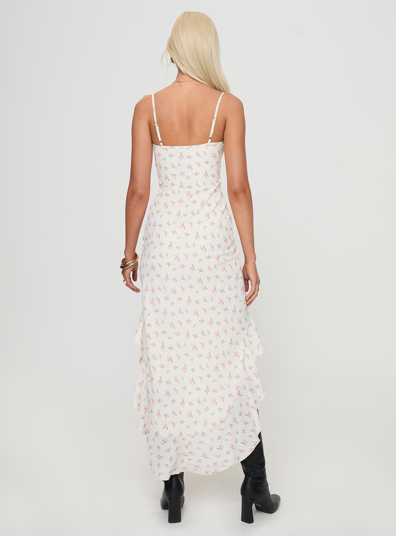 Roulette Midi Dress Cream Floral Product Image