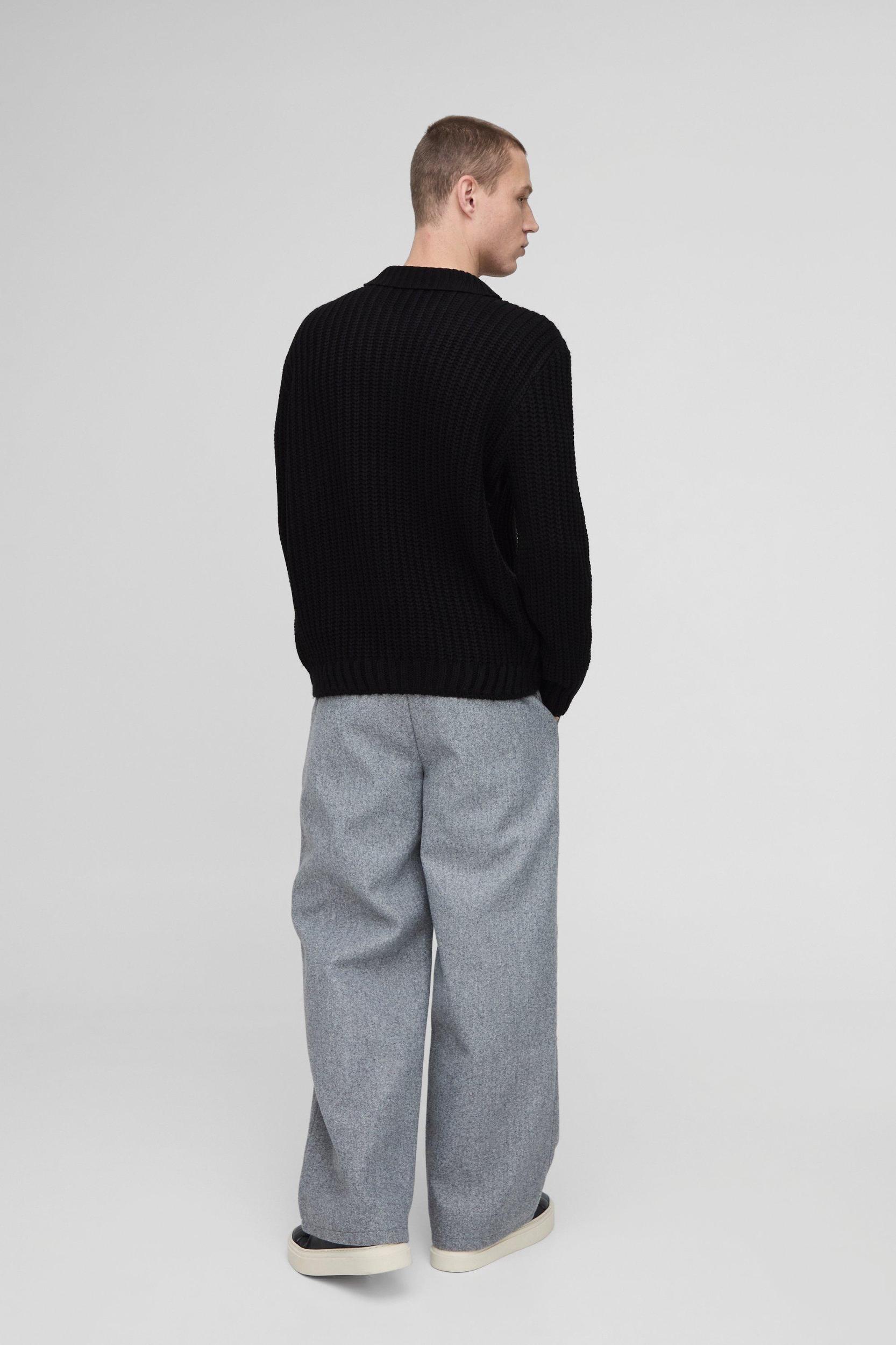 Oversized Chunky Knit Placket Detail Knitted Polo | boohooMAN USA Product Image