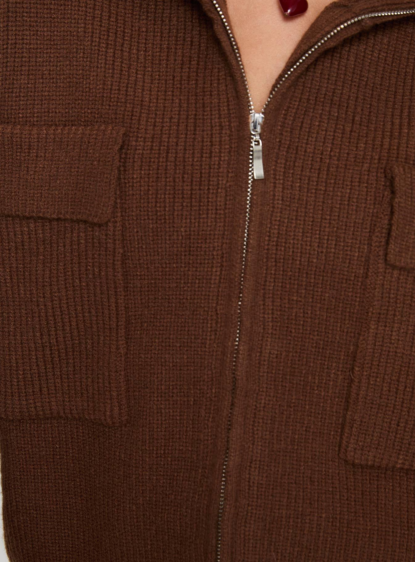 Too Busy Zip Up Sweater Chocolate Product Image