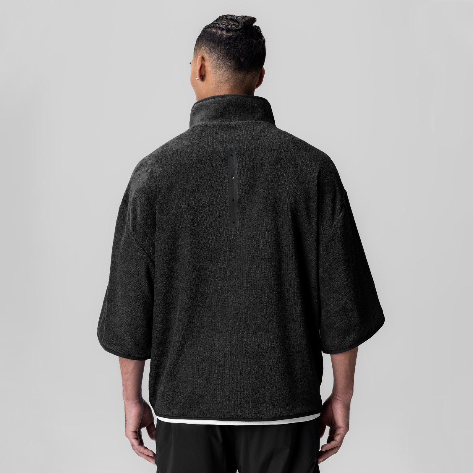 1057. Towel Terry Quarter Zip Oversized Tee - Black Product Image