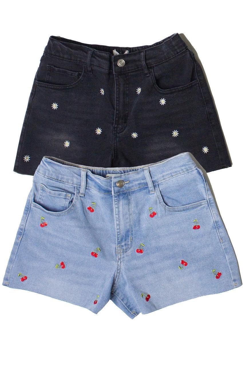 Embroidered Cut Off Denim Shorts Product Image