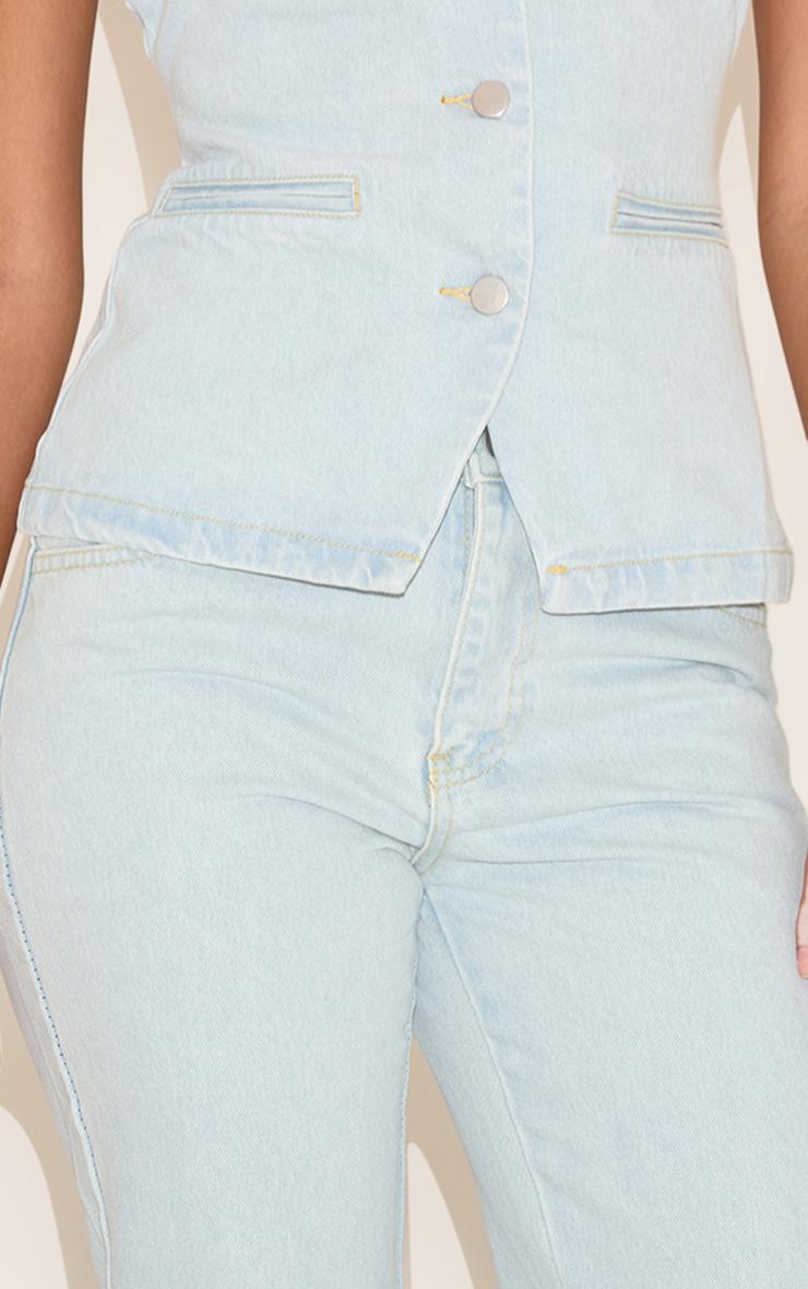 Light Blue Mid Waist Straight Leg Jeans Product Image