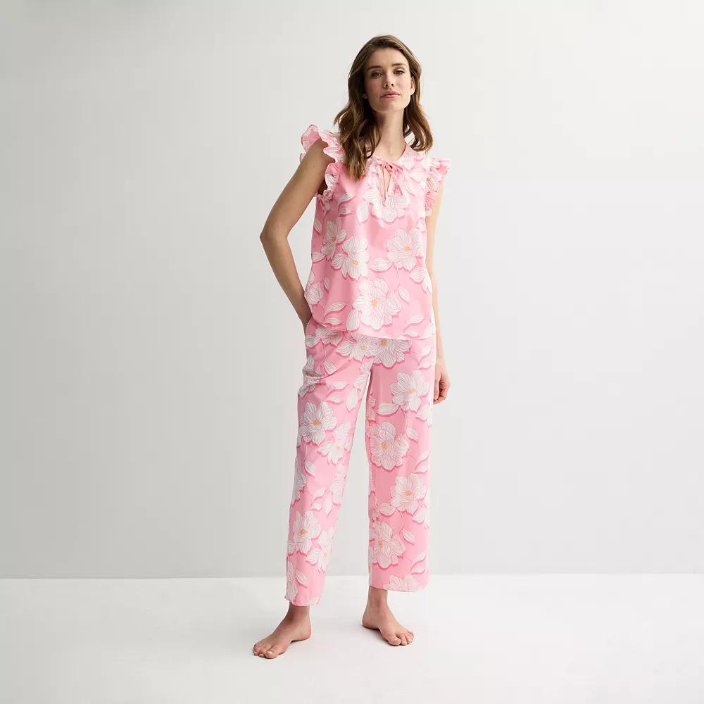 Women's Draper James 2-Piece Woven Pajama Tank Top & Pajama Pants Set, Size: XL, Pink Magnolia Shadows Product Image