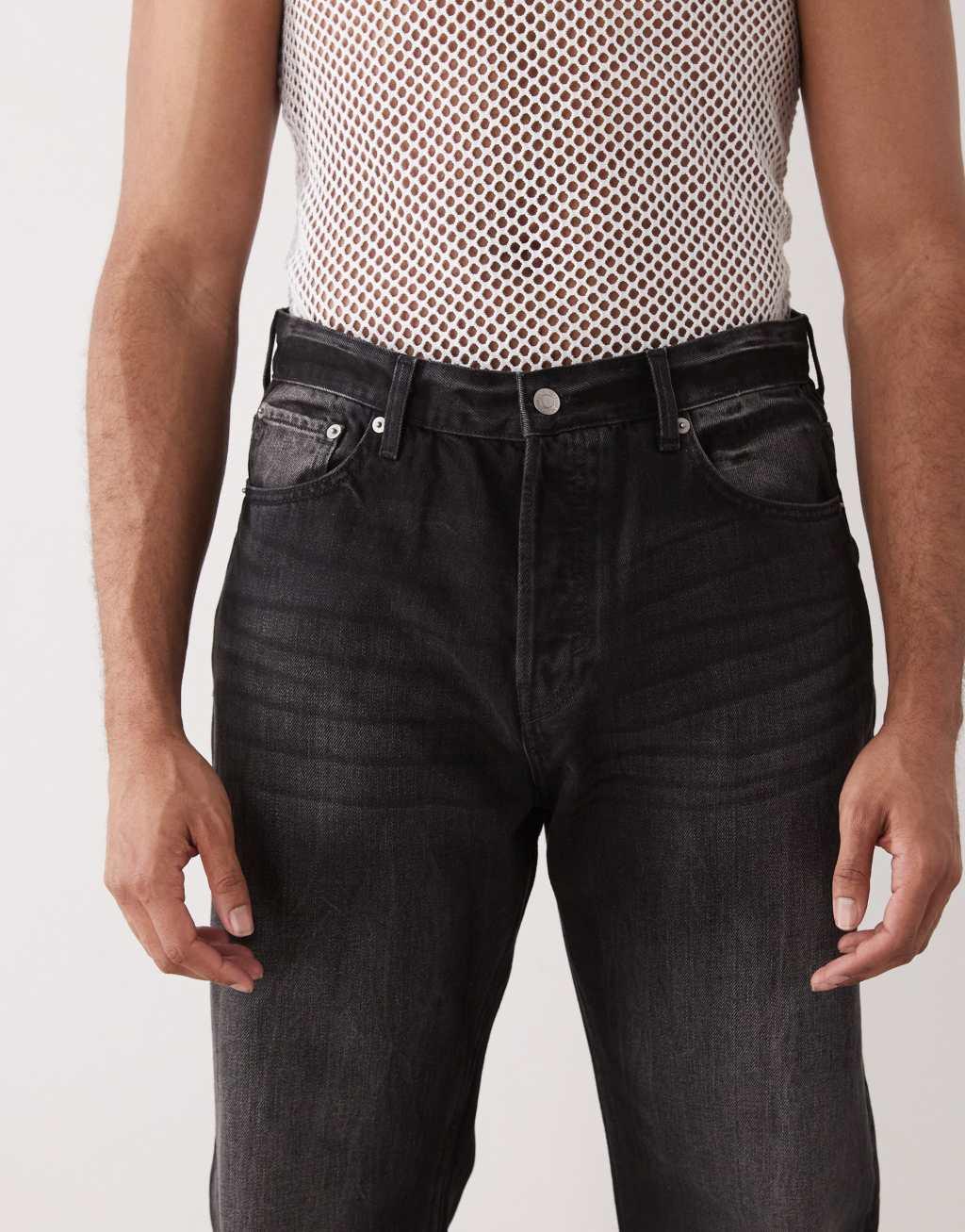 Weekday Space relaxed fit straight leg jeans in faded black wash Product Image