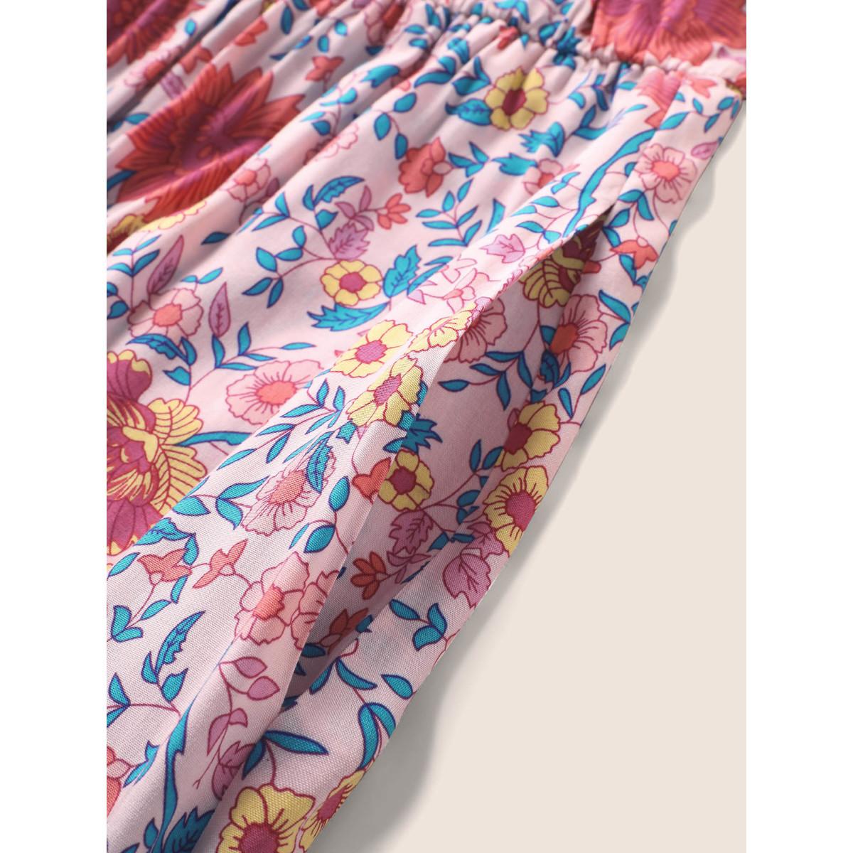 Plus Size Floral Elastic Waist Patchwork Cami Dress MistyRose Women Resort Belted Non Sleeveless Curvy Midi Dress BloomChic 22-24/3X Product Image