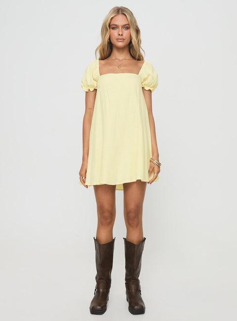 Beyond Linen Blend Mini Dress Yellow Product Image