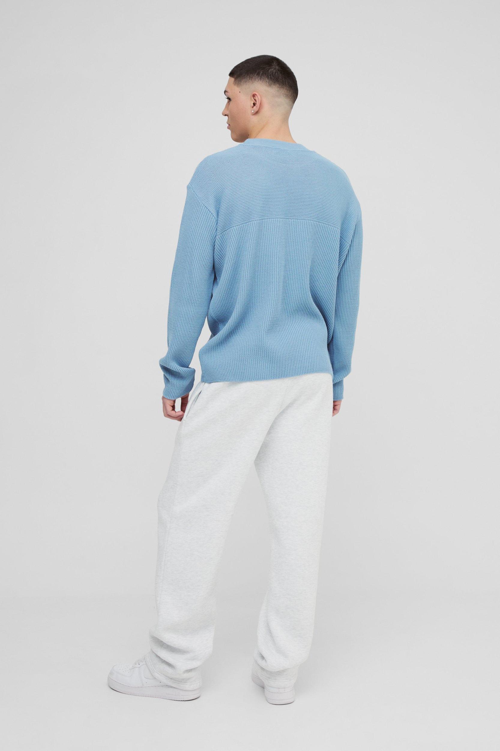 Relaxed Fit Extended Neck Ribbed Knit Panel Sweater | boohooMAN USA Product Image