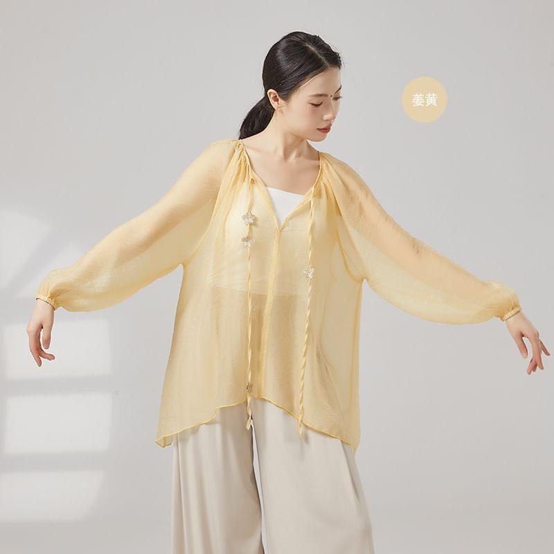 Long-Sleeve V-Neck Plain Dance Top Product Image