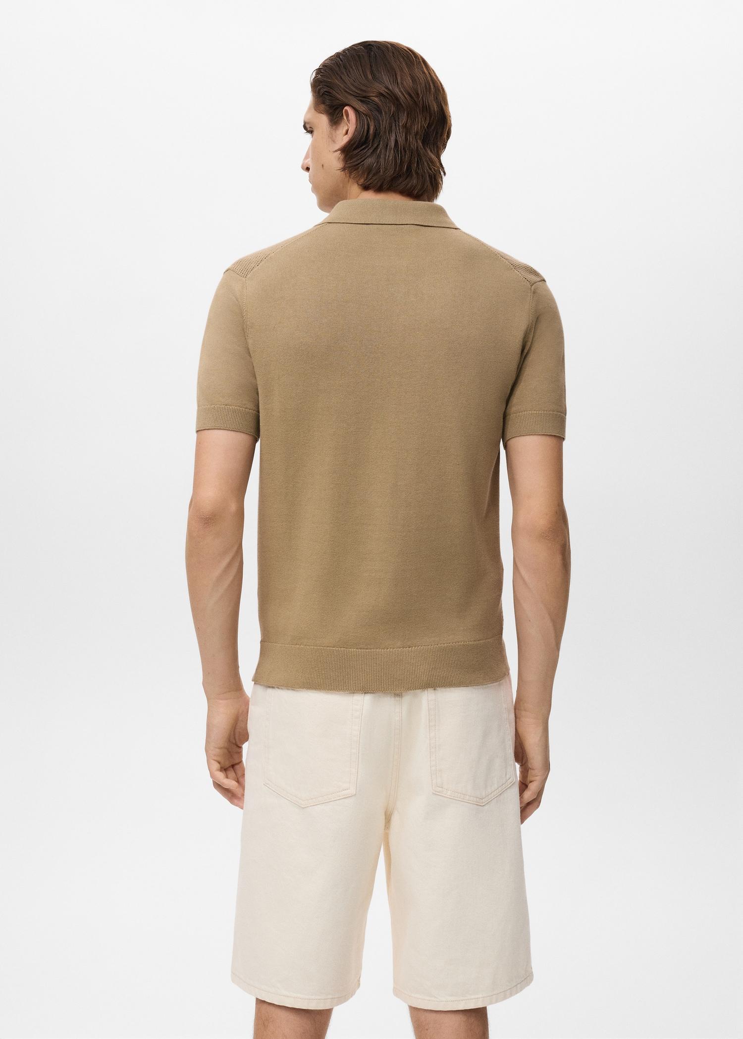 Openwork knitted polo shirt with zipper - Men | MANGO USA Product Image