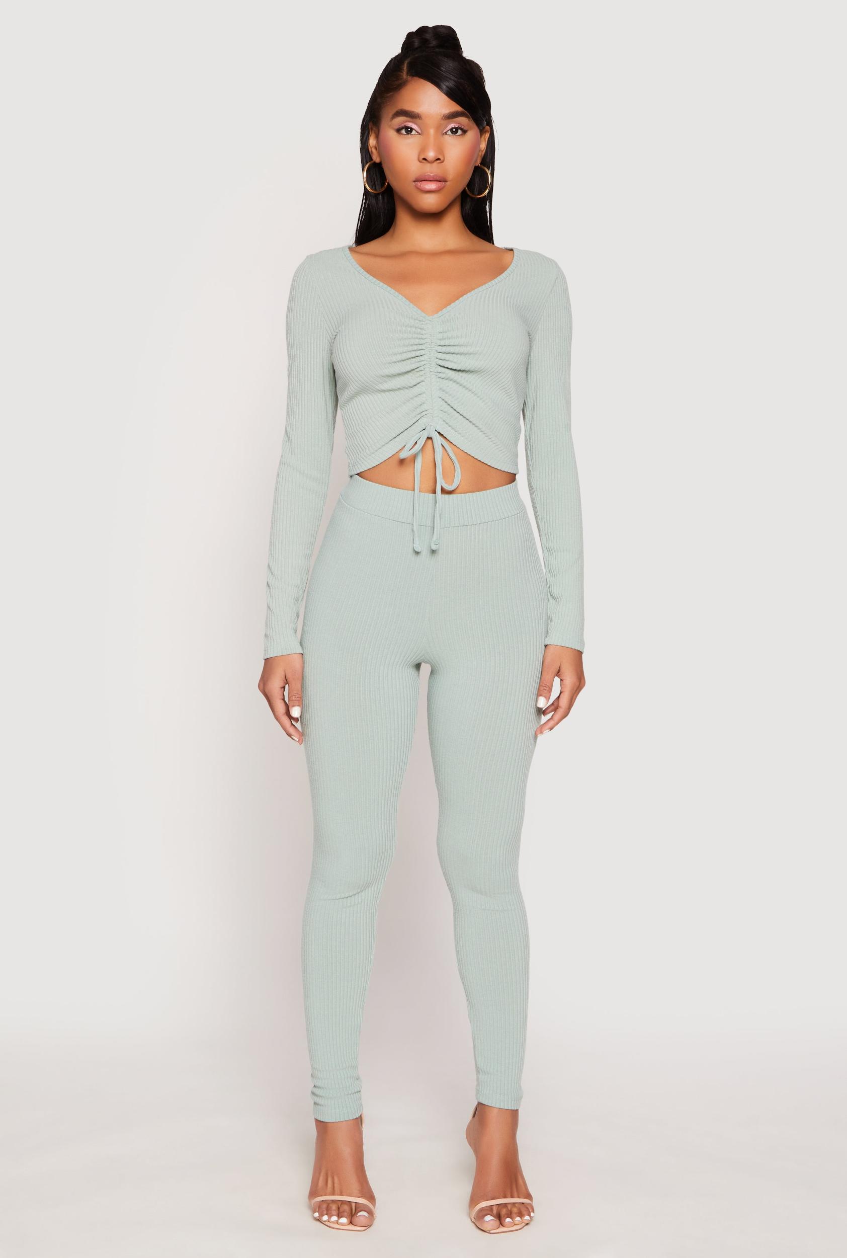 Womens Rib Knit High Waisted Leggings Product Image