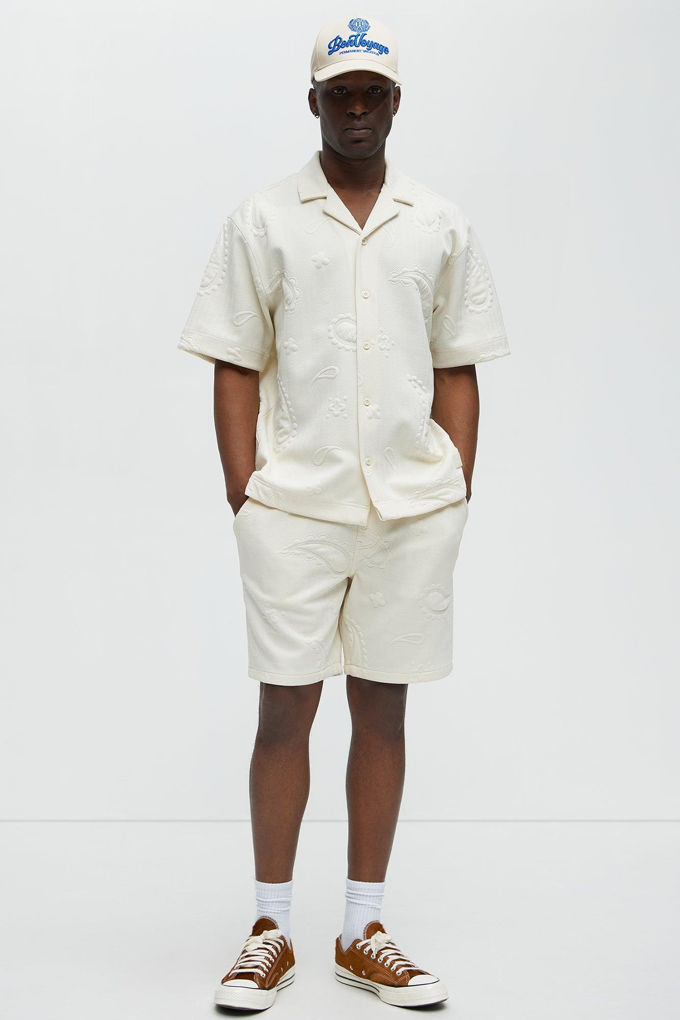 Heavyweight Textured Jacquard Knit Button Up Shirt - Off White Male Product Image