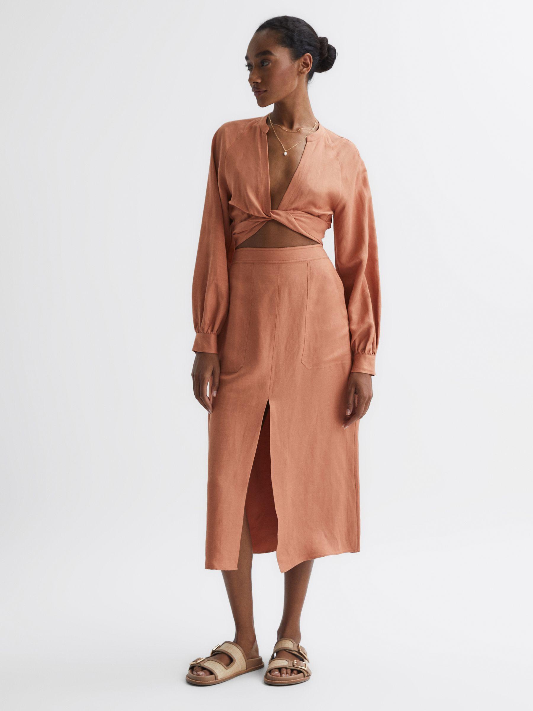 Linen High Rise Skirt in Rust Product Image