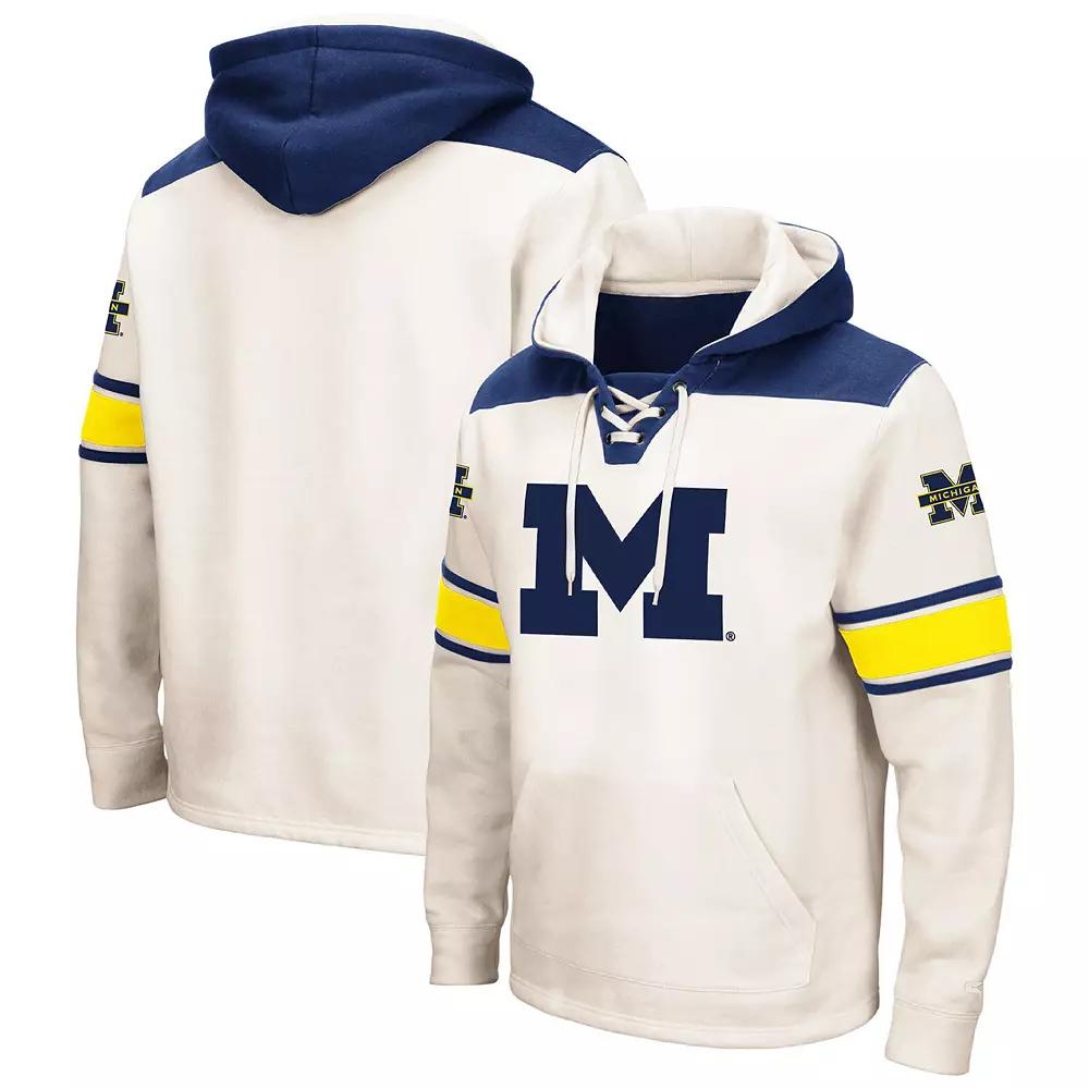 Men's Colosseum Cream Michigan Wolverines Big & Tall Hockey Lace-Up Pullover Hoodie,  Product Image
