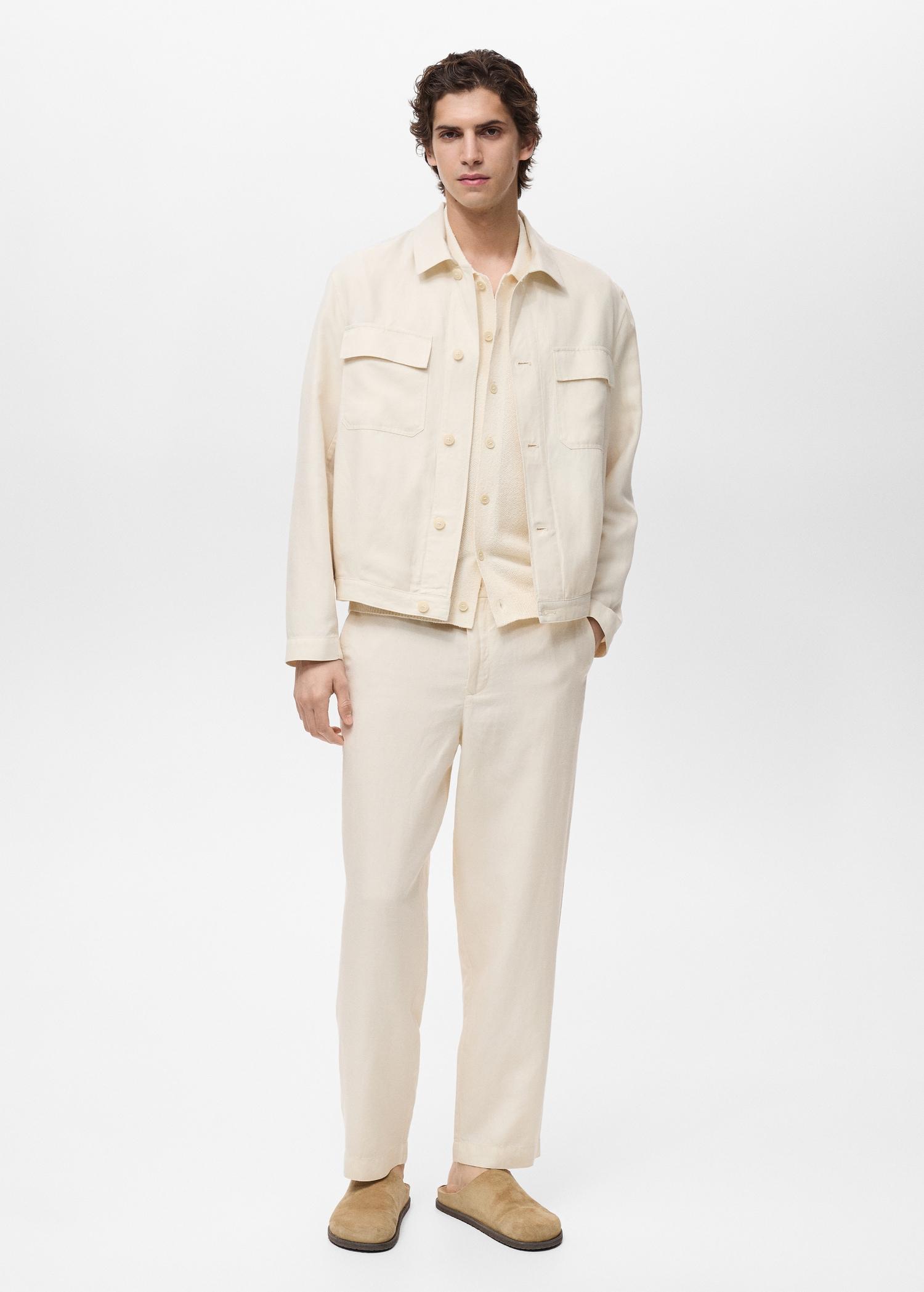 Linen-blend pants with an elastic waistband - Men | MANGO USA Product Image