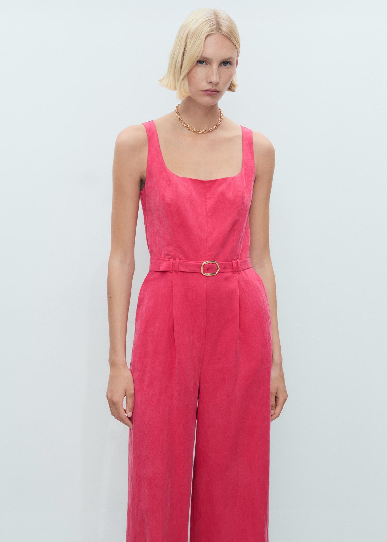 Long lyocell jumpsuit with belt - Women | MANGO USA Product Image