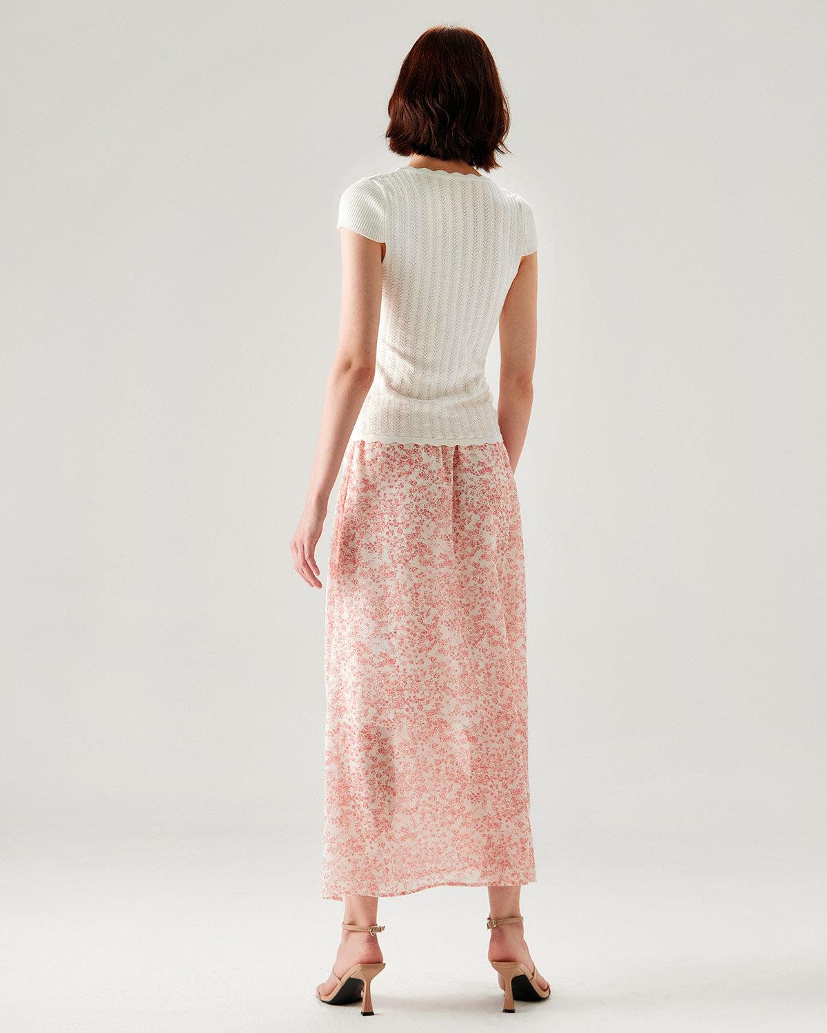 White U Neck Slim Knit Tee Product Image