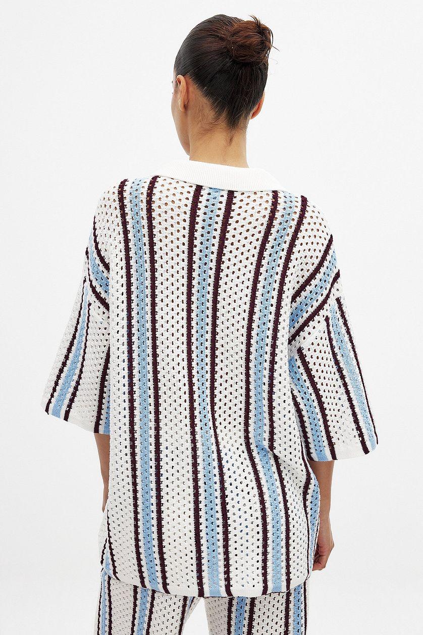 Crochet Knit Short Sleeve Shirt Product Image