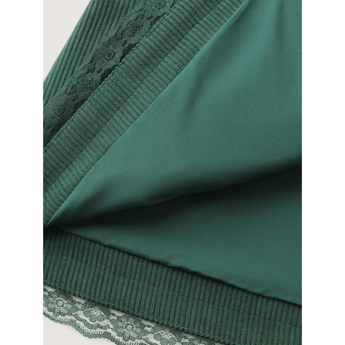 Plus Size Corduroy Lace Trim Button Detail Blazer Truegreen Women Elegant Woven ribbon&lace trim Sleeve Long Sleeve Suit Collar 18-20/2X Open pocket with flap Timeless Blazers BloomChic Product Image