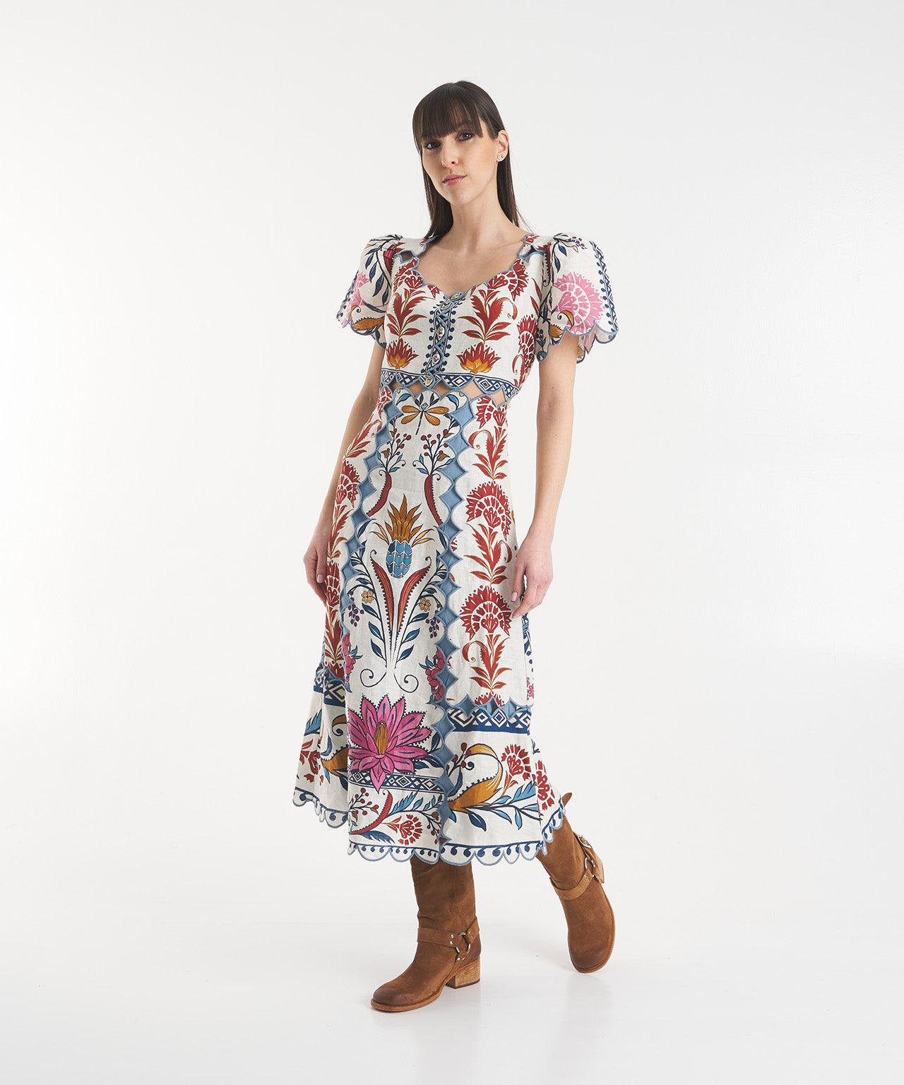 Maxi dress with print and cut-outs Product Image