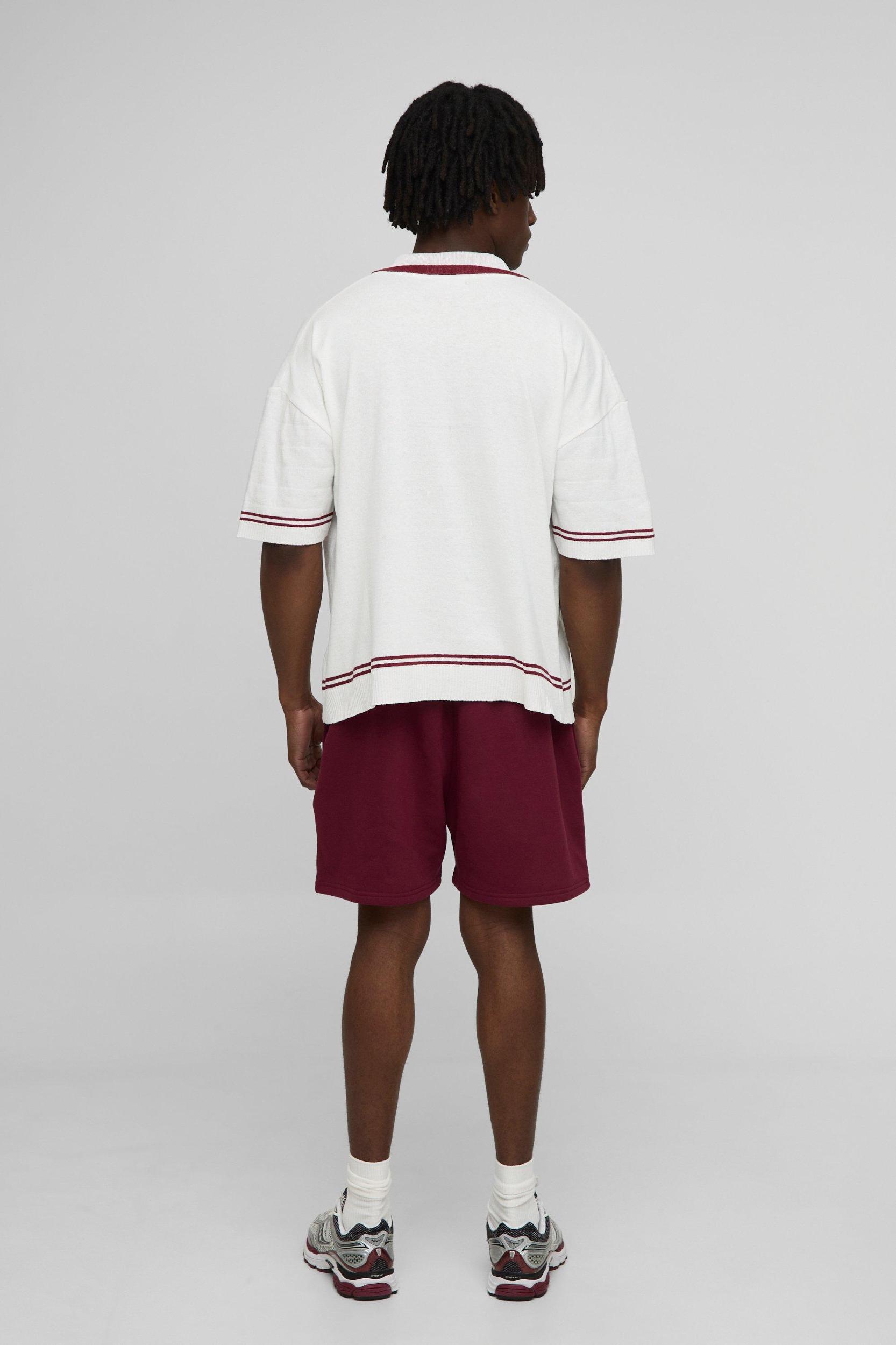 Boxy V Neck Saint Tropez Knitted Polo | boohooMAN USA Product Image