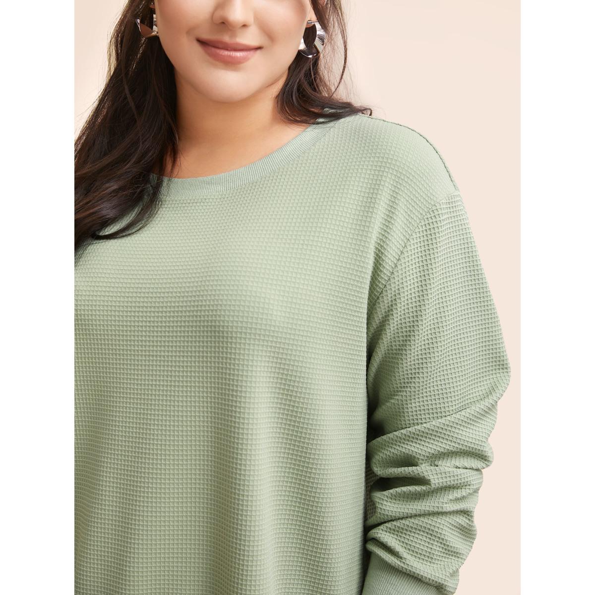 Plus Size Plain Textured Split Hem Sweatshirt Women Greenbean Casual Texture Loose Round Neck Everyday Sweatshirts BloomChic 30/6X Product Image
