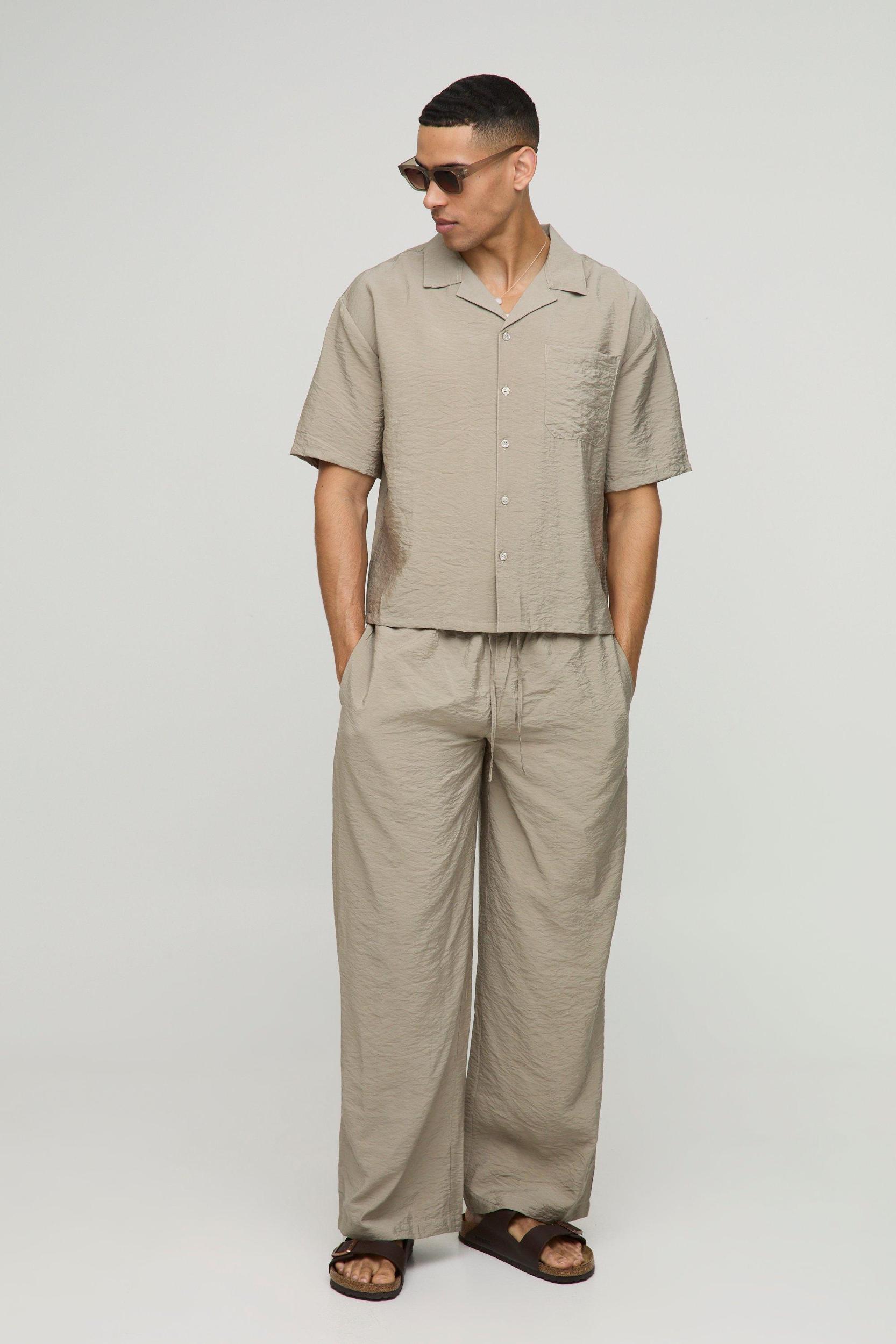 Oversized Boxy Creased Viscose Blend Revere Shirt & Baggy Pants Set | boohooMAN USA Product Image
