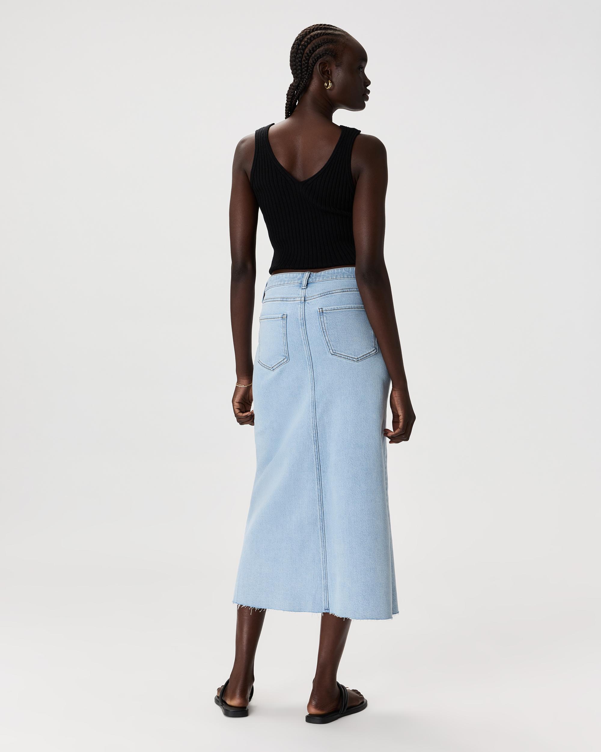 Quince | Women's Stretch Denim 5-Pocket Midi Skirt Organic Cotton Product Image