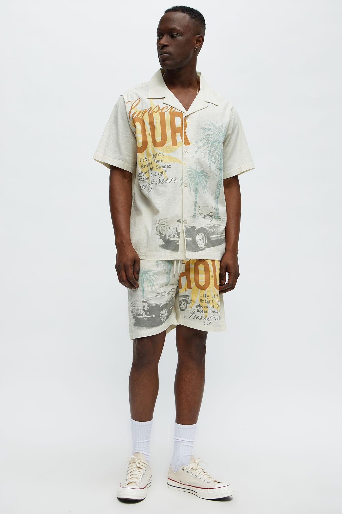 Sunset Hour Relaxed Drawstring Shorts - Cream Product Image