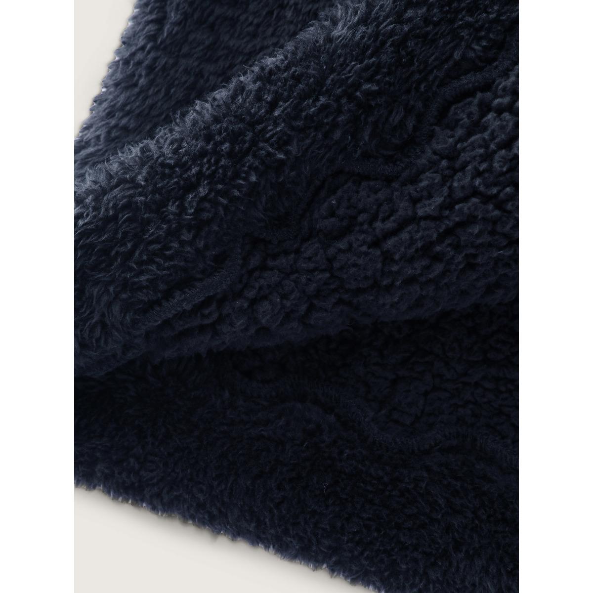 Plus Size Faux Fur Hooded Pockets Jacket Women DarkBlue Texture Patch pocket Casual Jackets BloomChic 12/L Product Image