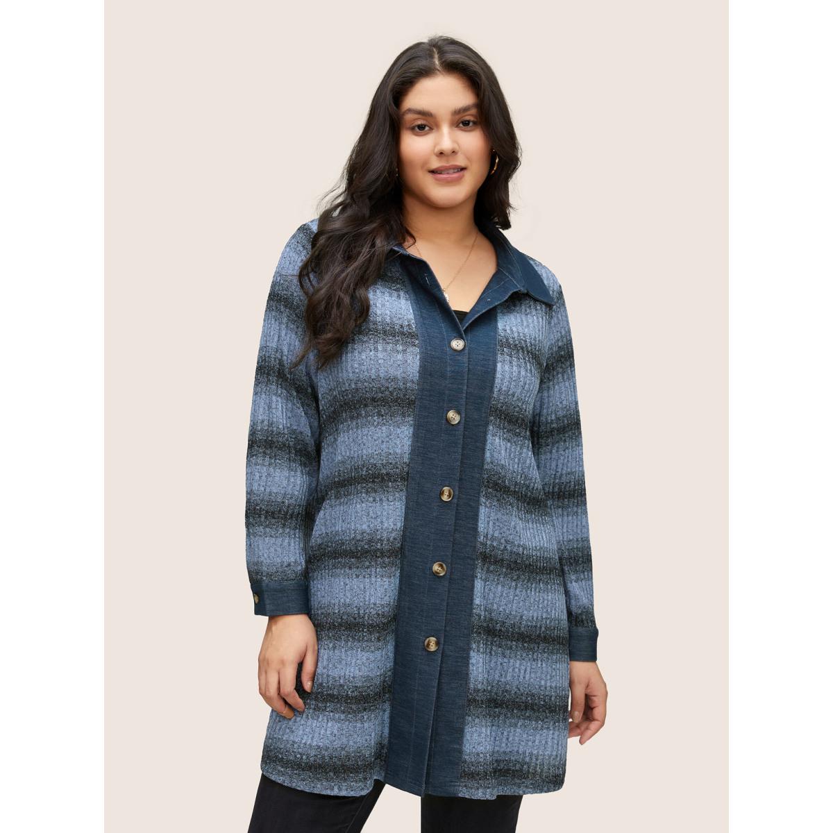 Plus Size Denim Patchwork Contrast Striped Heather Jacket Women Stone Texture Everyday Jackets BloomChic 22-24/3X Product Image