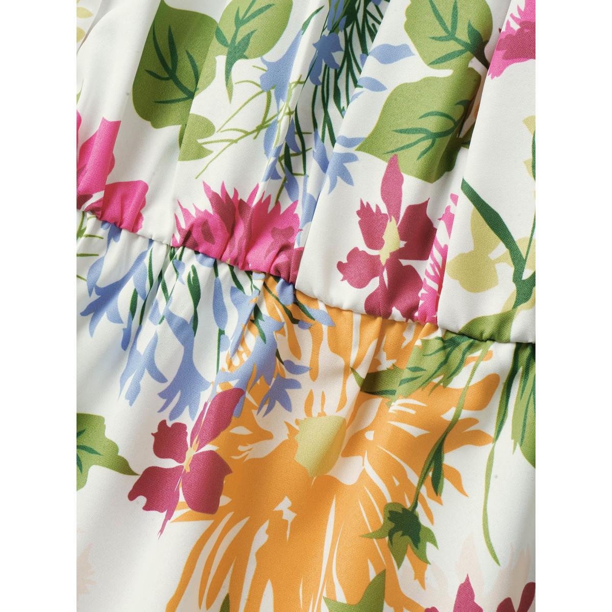 Plus Size Multicolor Floral Notched Collar Lantern Sleeve Blouse Women Elegant Half Sleeve Notched collar Everyday Blouses BloomChic 22-24/3X Product Image