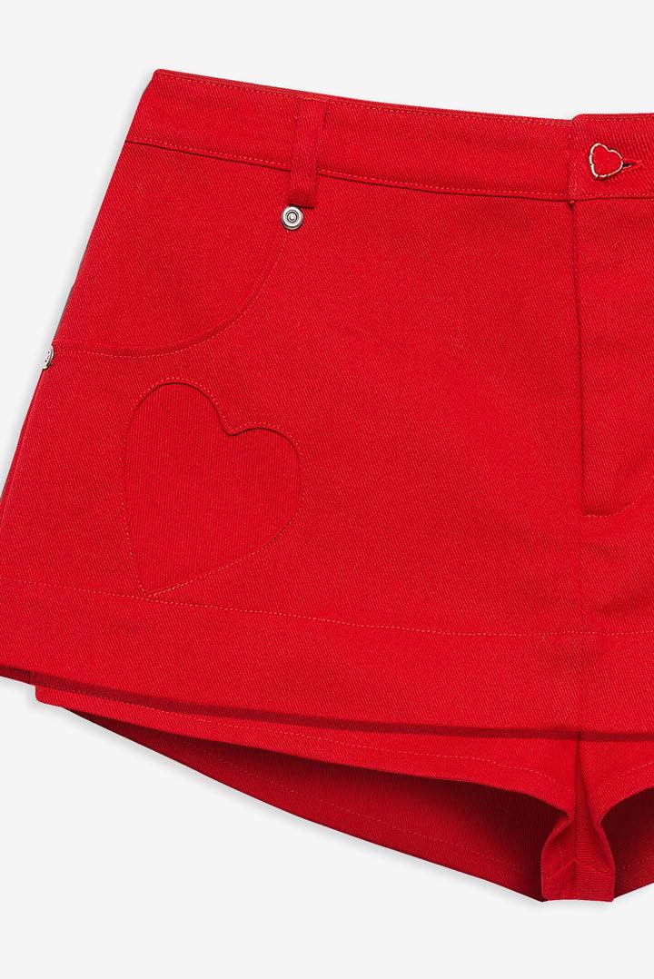 Lipstick Denim Mini Skort — Red Product Image