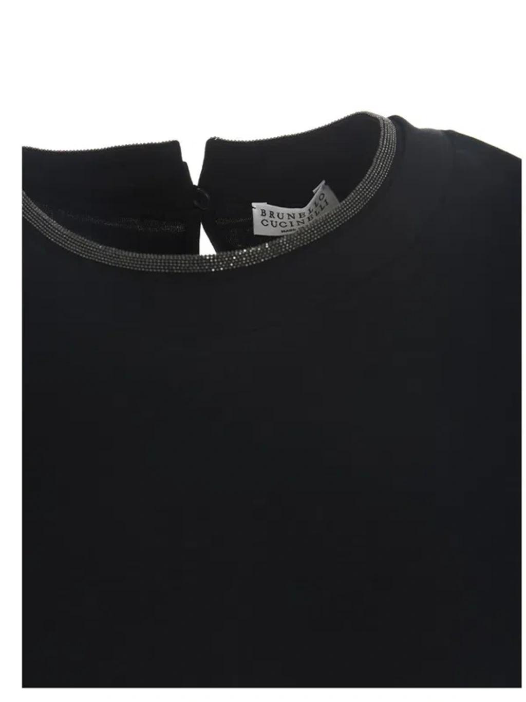 BRUNELLO CUCINELLI Women Stretch Cotton Jersey T-shirt With Precious Faux-layering In Black Product Image