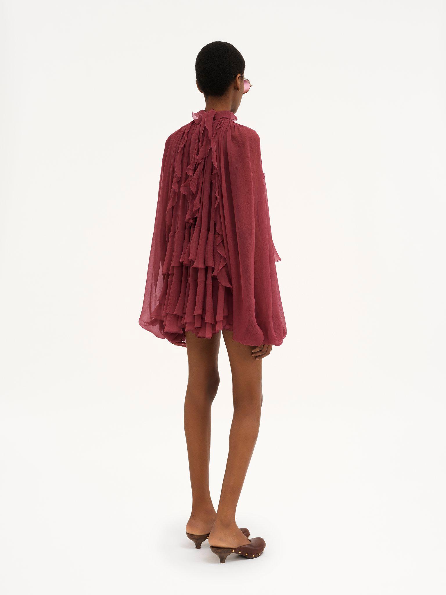 Mini cape dress in silk mousseline Product Image