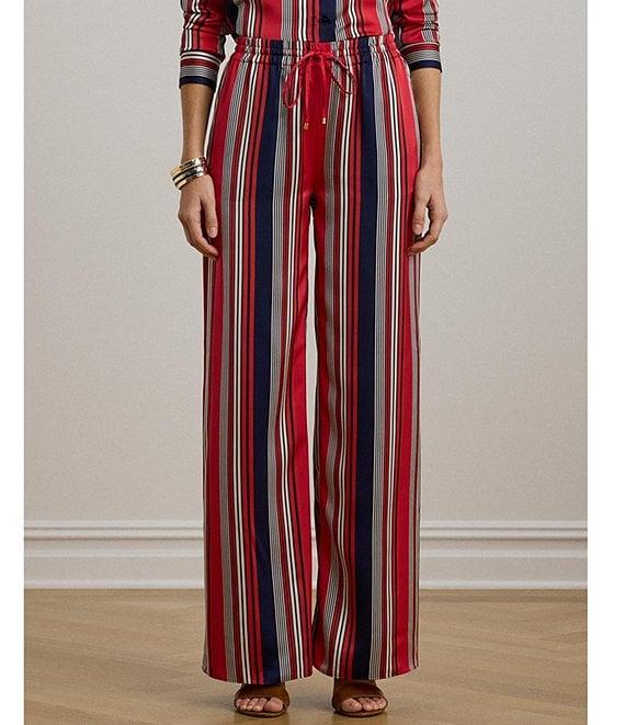 Lauren Ralph Lauren Satin Charmeuse Striped High Rise Wide Leg Pants Product Image